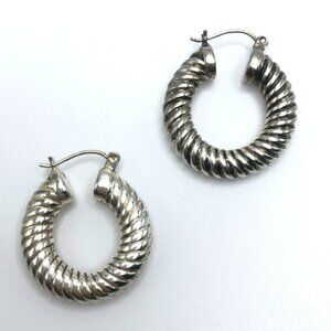 Vintage Sterling Silver Cable Hoop Earrings 15/16 Inch 5mm Diameter